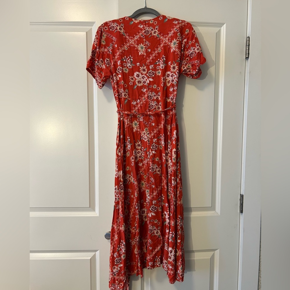 Anthropologie Red Floral Wrap Dress - Picture 2 of 6